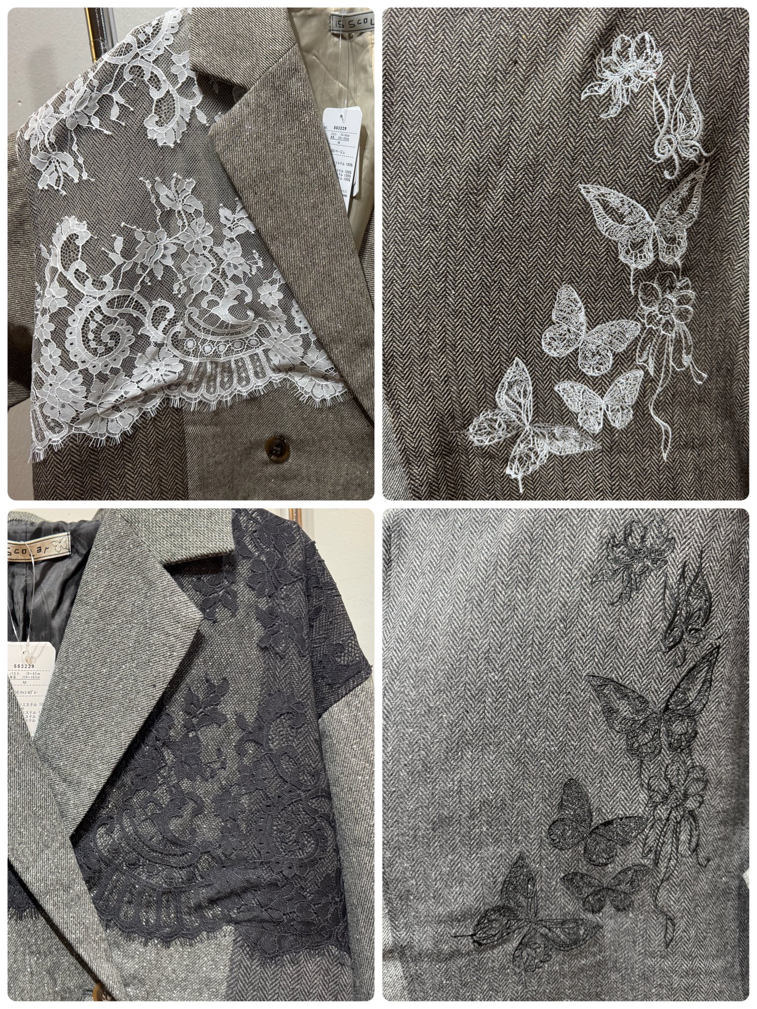 iS ScoLar 553229：レースと蝶々の異素材切替ジャケット 553229：レースと蝶々の異素材切替ジャケットの通販-ScoLar