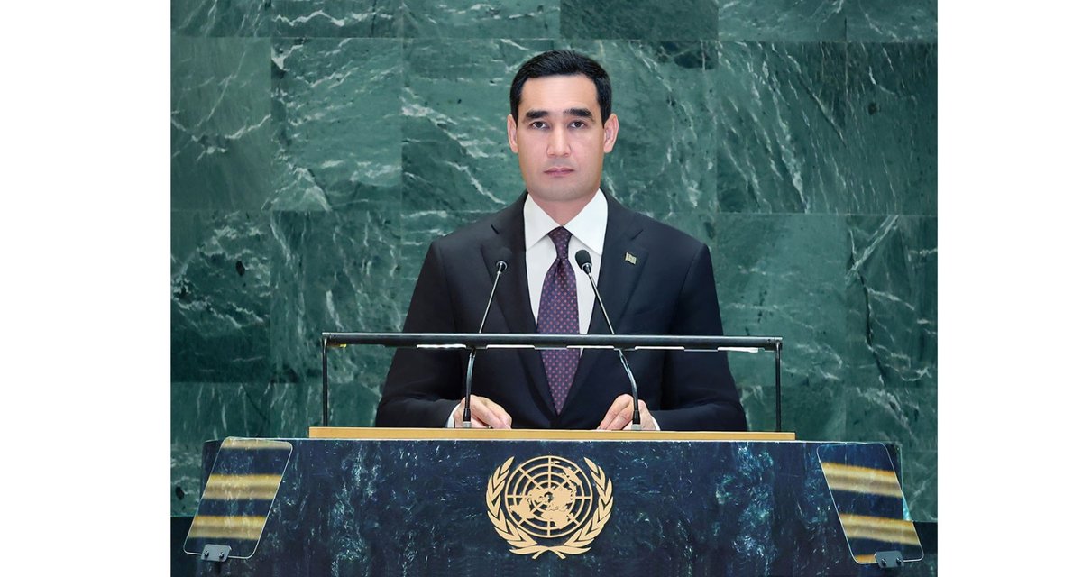President S.Berdimuhamedov addressed the high-level plenary of #UNGA80 in New York. He emphasized neutrality, peace &amp; cooperation as pillars of global stability, invited int’l community to Ashgabat’s Forum on Peace &amp; Trust, &amp; reaffirmed Turkmenistan’s commitment to the UN Charter