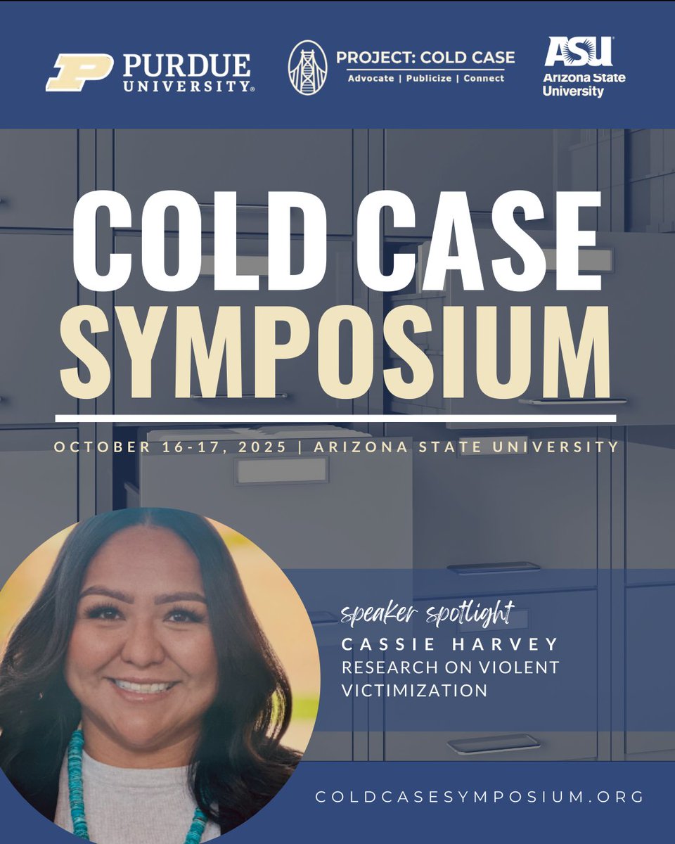case_symposium's tweet image. Join Cassie Harvey, Kate Fox, and Wi-Bwa Grey from ASU's ROVV Lab to discuss research on Missing and Murdered Indigenous People, blending insights, survivor stories, and community solutions.

Don't miss this: coldcasesymposium.org
#ColdCaseSymposium #CCS2025