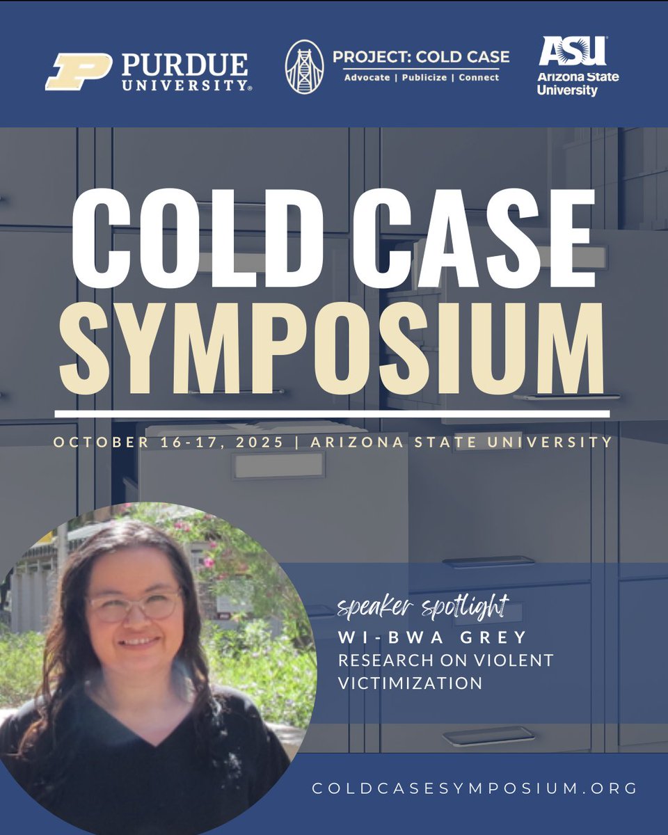 case_symposium's tweet image. Join Cassie Harvey, Kate Fox, and Wi-Bwa Grey from ASU's ROVV Lab to discuss research on Missing and Murdered Indigenous People, blending insights, survivor stories, and community solutions.

Don't miss this: coldcasesymposium.org
#ColdCaseSymposium #CCS2025