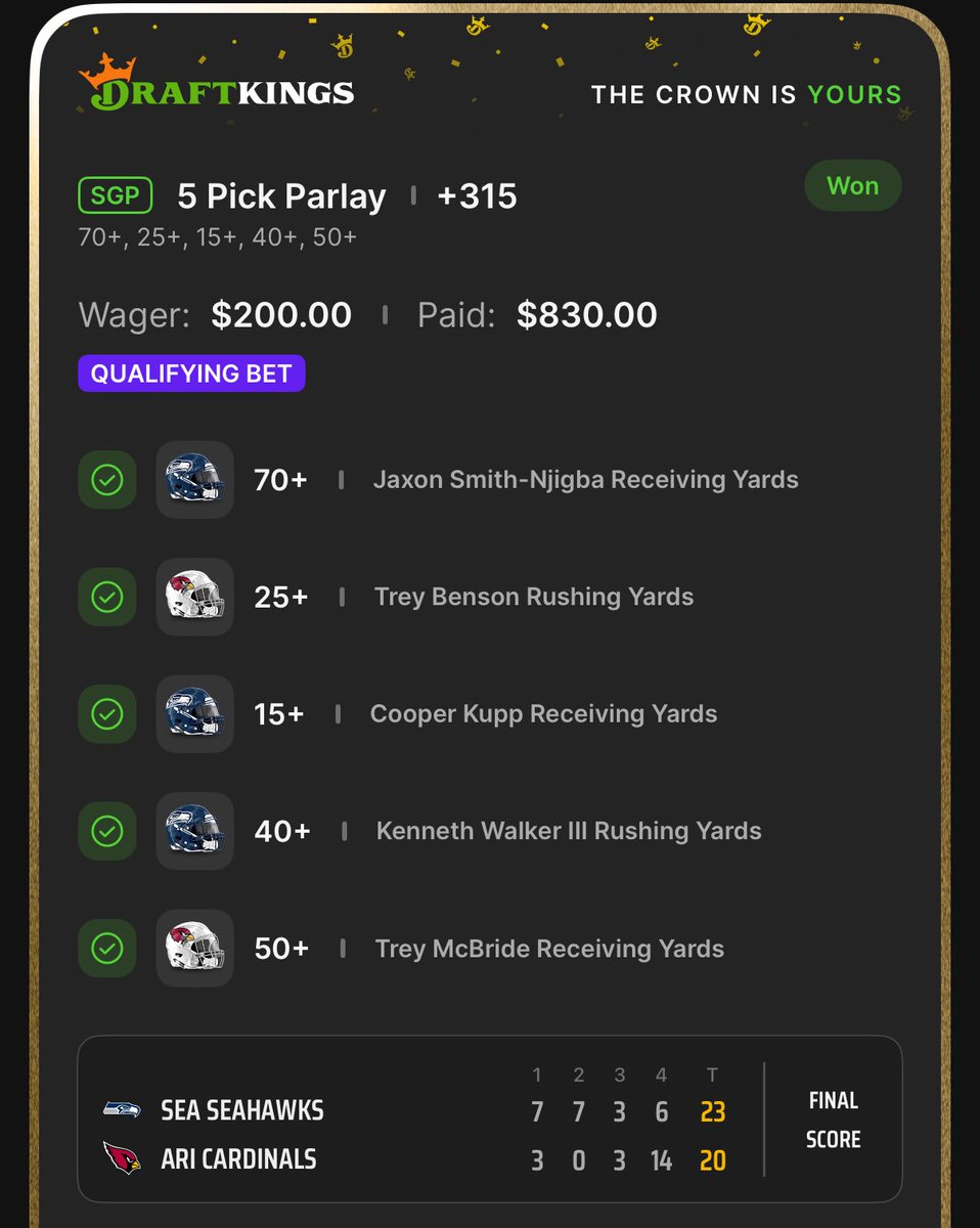 Dr__Parlay's tweet photo. 💙$100 to a follower that RTs💚

Cash the DK Lotto✅⬇️
Cash the Mortgage Play (3U)✅
Cash SEA✅
Cash Murray Rushing✅
Cash MHJ Rec✅
Cash Benson Under Yards✅
Cash Benson Under Receiving✅
Cash Dortch Rec✅

Builders go 6-1 ✅

I KEEP GETTING SLEPT ON @DubClub_win 

$15/month🔗⬇️ https://t.co/a1EuQuVXy2