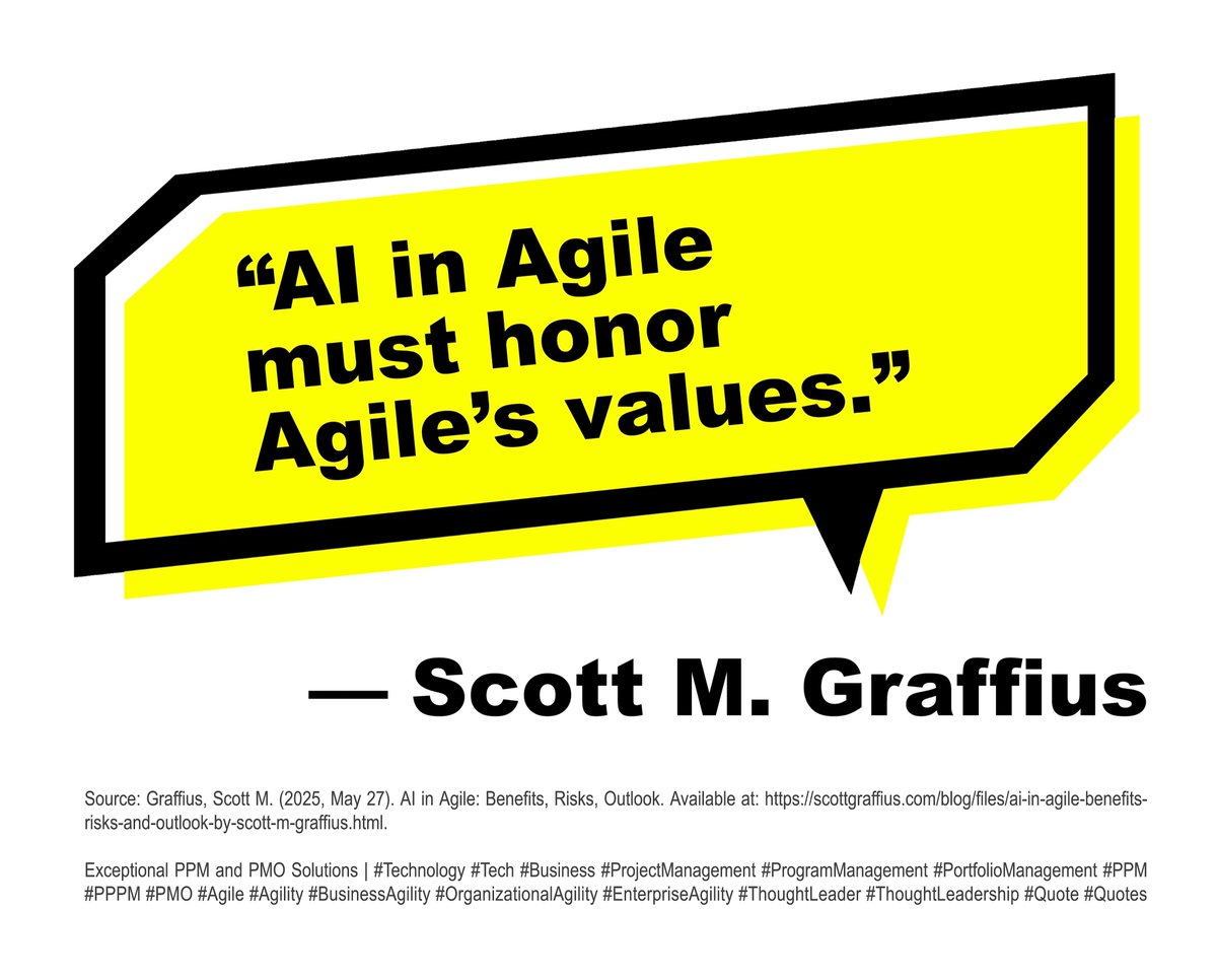 Exceptional_LLC's tweet photo. “AI in Agile must honor Agile’s values.”
— Scott M. Graffius
Source: https://t.co/gv7BlSNIBQ
#AI #ArtificialIntelligence #Agile #AIAndAgile #AgileAndAI #AgileValues #PPPM https://t.co/xdh8PZsiPi