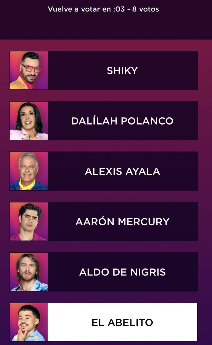 8 Abelito
2 Shiky

VAMOOOOS

#LaCasaDeLosFamososMx