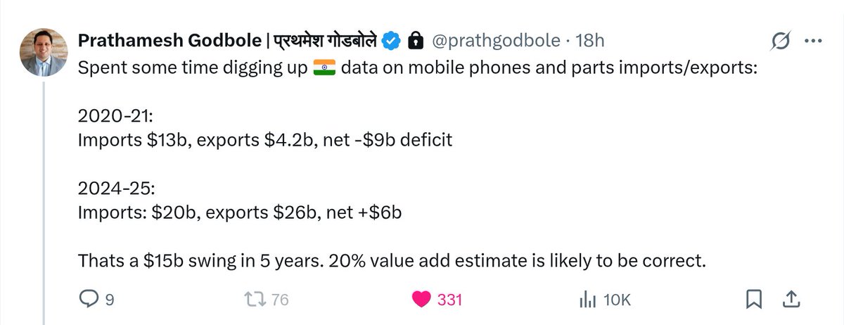 Via the ever insightful <a href="/prathgodbole/">Prathamesh Godbole | प्रथमेश गोडबोले</a> (with permission)

Breakneck acceleration in electronic manufacturing in India