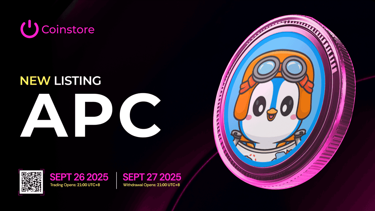 🪐 Coinstore New Listing: $APC 🛰️
<a href="/arcticpabloHQ/">Arctic Pablo</a> 
💠 Trading Pair: $APC/USDT
💠 Trading Opens: 09/26 21:00 (UTC+8)
💠 Deposit Opens: 09/26 20:00 (UTC+8)
💠 Withdrawal Opens: 09/27 (UTC+8)

🔗 More details: support.coinstore.vip/hc/en-us/artic…
Website: arcticpablo.com
Telegram: