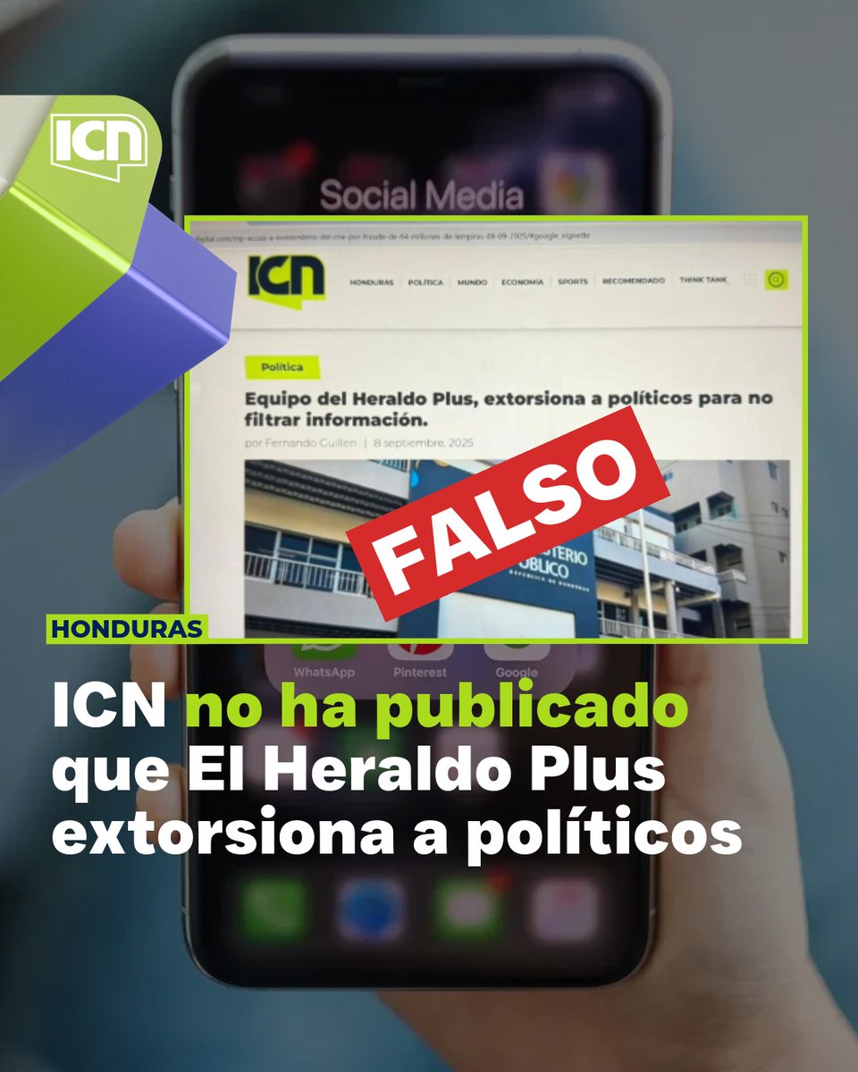 𝐈𝐂𝐍 𝐧𝐨 𝐡𝐚 𝐩𝐮𝐛𝐥𝐢𝐜𝐚𝐝𝐨 𝐪𝐮𝐞 𝐄𝐥 𝐇𝐞𝐫𝐚𝐥𝐝𝐨 𝐏𝐥𝐮𝐬 𝐞𝐱𝐭𝐨𝐫𝐬𝐢𝐨𝐧𝐚 𝐚 𝐩𝐨𝐥𝐢́𝐭𝐢𝐜𝐨𝐬

En las últimas horas ha circulado en redes sociales una captura de pantalla manipulada que atribuye falsamente a la portada del portal web de ICN Digital un