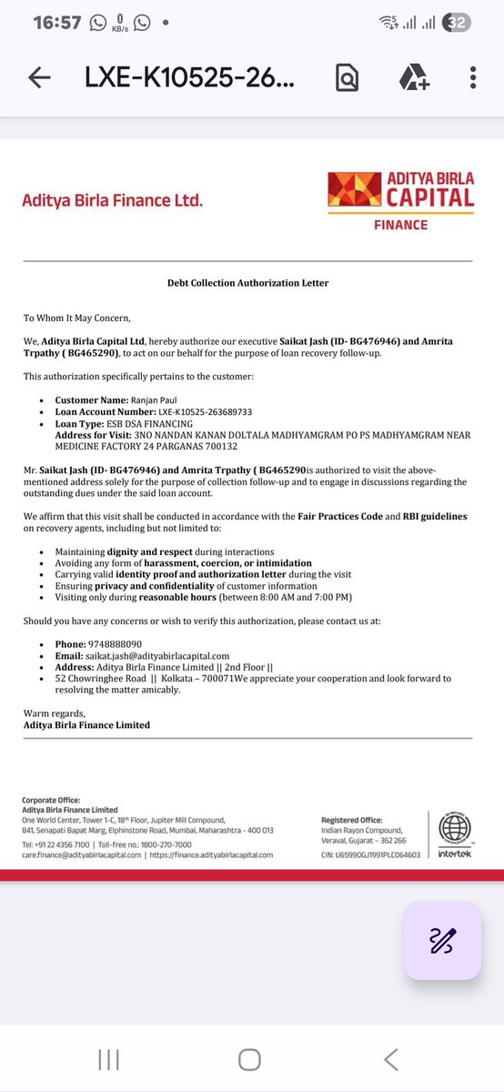 <a href="/RBI/">ReserveBankOfIndia</a> <a href="/abcapital/">Aditya Birla Capital</a> <a href="/nsitharaman/">Nirmala Sitharaman</a> 
Me Ranjan paul my loan id LXE-K10525-263689733 ye Aditya birla ka 3rd party agency ghar pe ake as paros me mere loan ke bareme bolte he cilla ke please take action uska pn number  CM 9748888090 ACM 099036 67036
