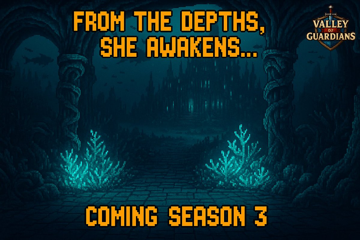 🌊 From the depths, she awakens… A new boss is coming in Season 3. Her power stirs the Valley, but can you guess what she’s like? 👀⚔️🐚

🎁Giveaway is still live on the pinned tweet, so are quests! 
➡️valleyofguardians.xyz