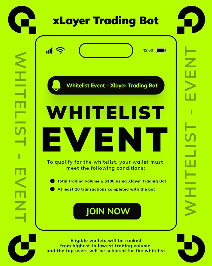 XlayerBot's tweet image. 🚀 Whitelist Event – Xlayer Trading Bot on PinkSale!
Xlayer Trading Bot is opening its exclusive Whitelist Event on PinkSale, designed to reward active users with priority access and exclusive slots.
🎯 Whitelist Requirements
To qualify for the whitelist, your wallet must meet…