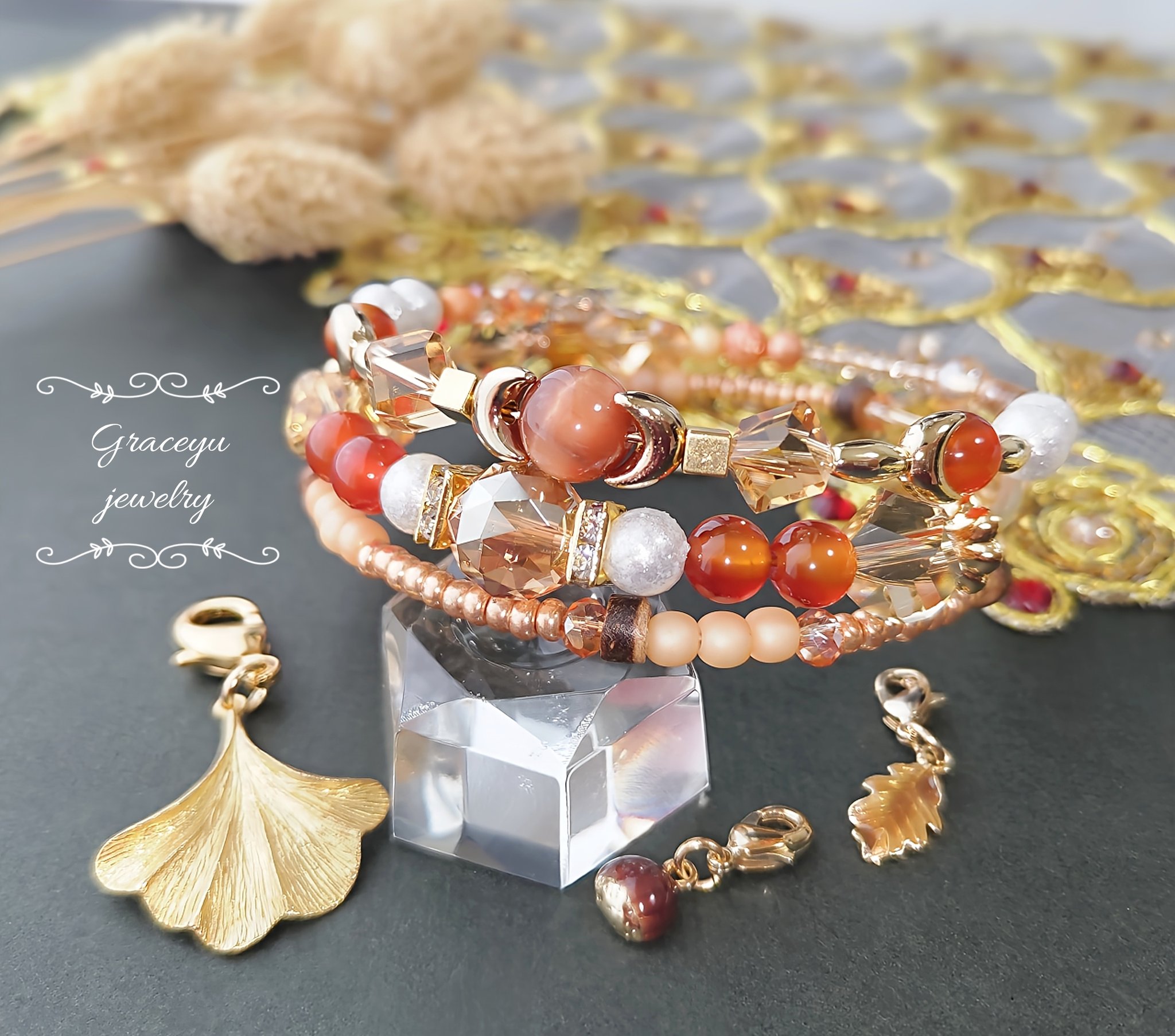 Graceyujewelry🍀 天然石コイルブレスレット✢ ハンドメイド
