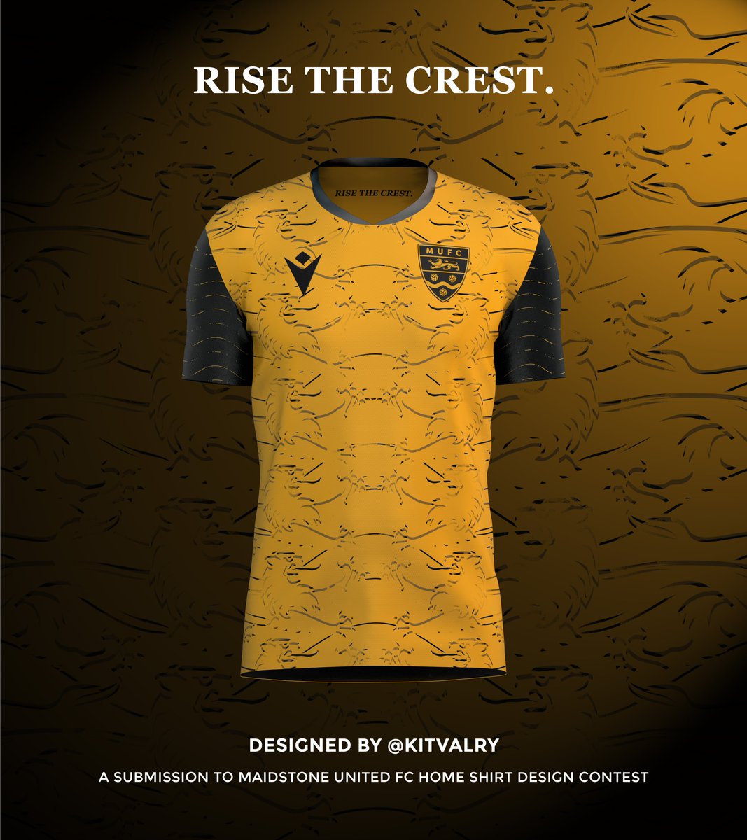 kitvalry's tweet photo. Both designs are inspired by elements of the club crest—the golden lion (England), the wavy fesse (Medway River), and the three vintage leather balls (originally red roundels in the old crest, taken from the arms of Archbishop Courtenay, who built All Saints Church). (4/5) https://t.co/vfnixDKQ9n