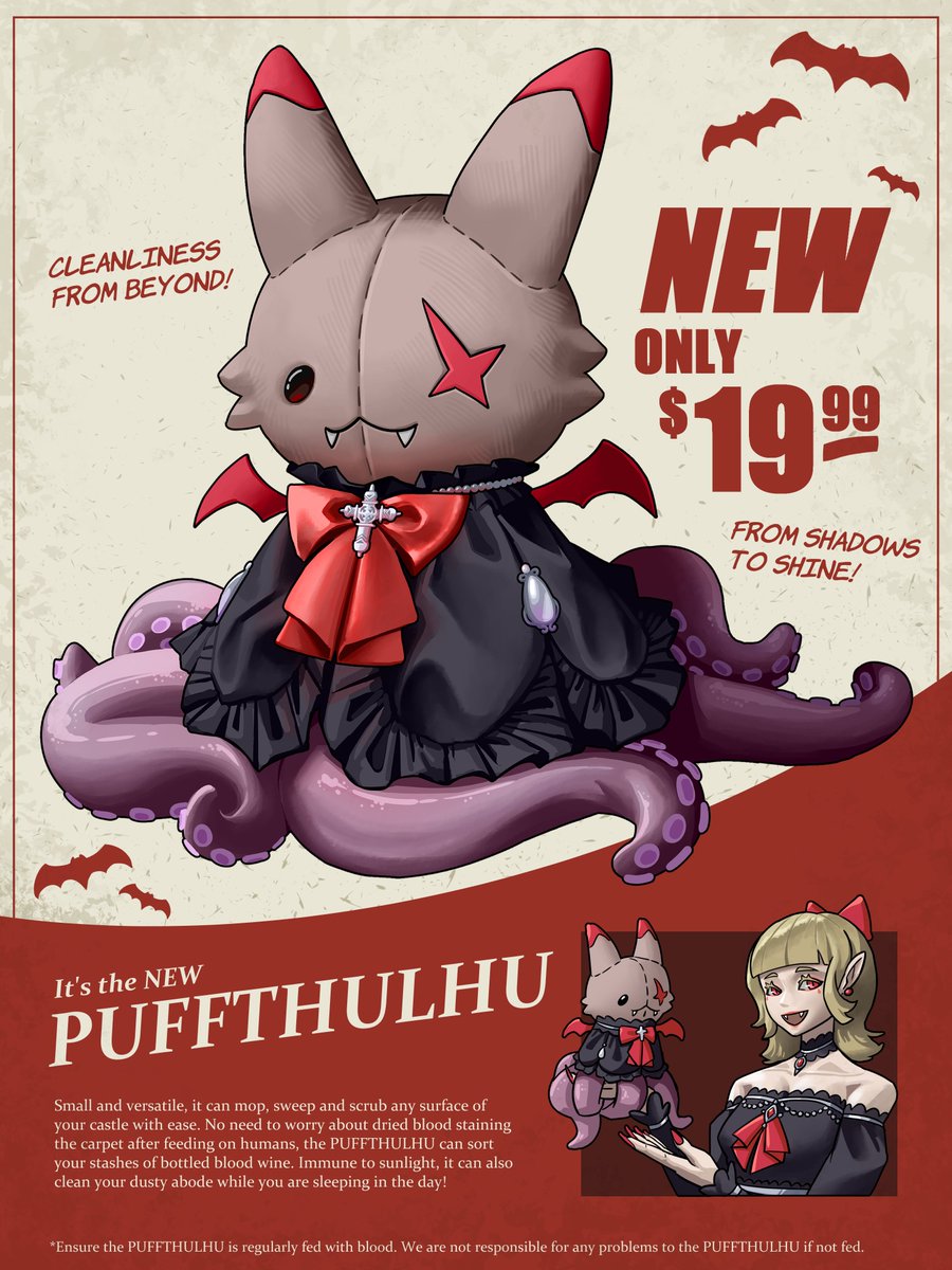A_Magic_Rock's tweet photo. Puffthulhu, the vampiric eldritch horror that cleans your house.

#vampire #conceptart https://t.co/5UN0APTvvP