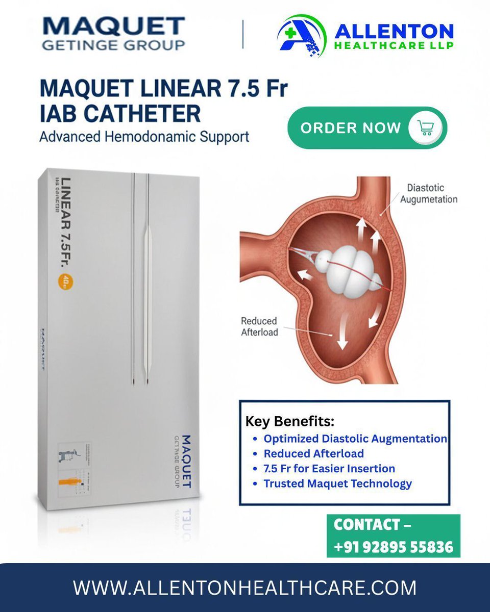 AllentonHealth's tweet photo. 🫀 Precision in every heartbeat!
The MAQUET Linear 7.5 Fr IAB Catheter ensures optimized augmentation &amp; smoother insertion.

💡 Trusted Maquet tech, delivered by Allenton Healthcare.
👉 Order now: https://t.co/Q8471akX12

#CardiacCare #MedicalInnovation #Healthcare https://t.co/fIhQntjeX8