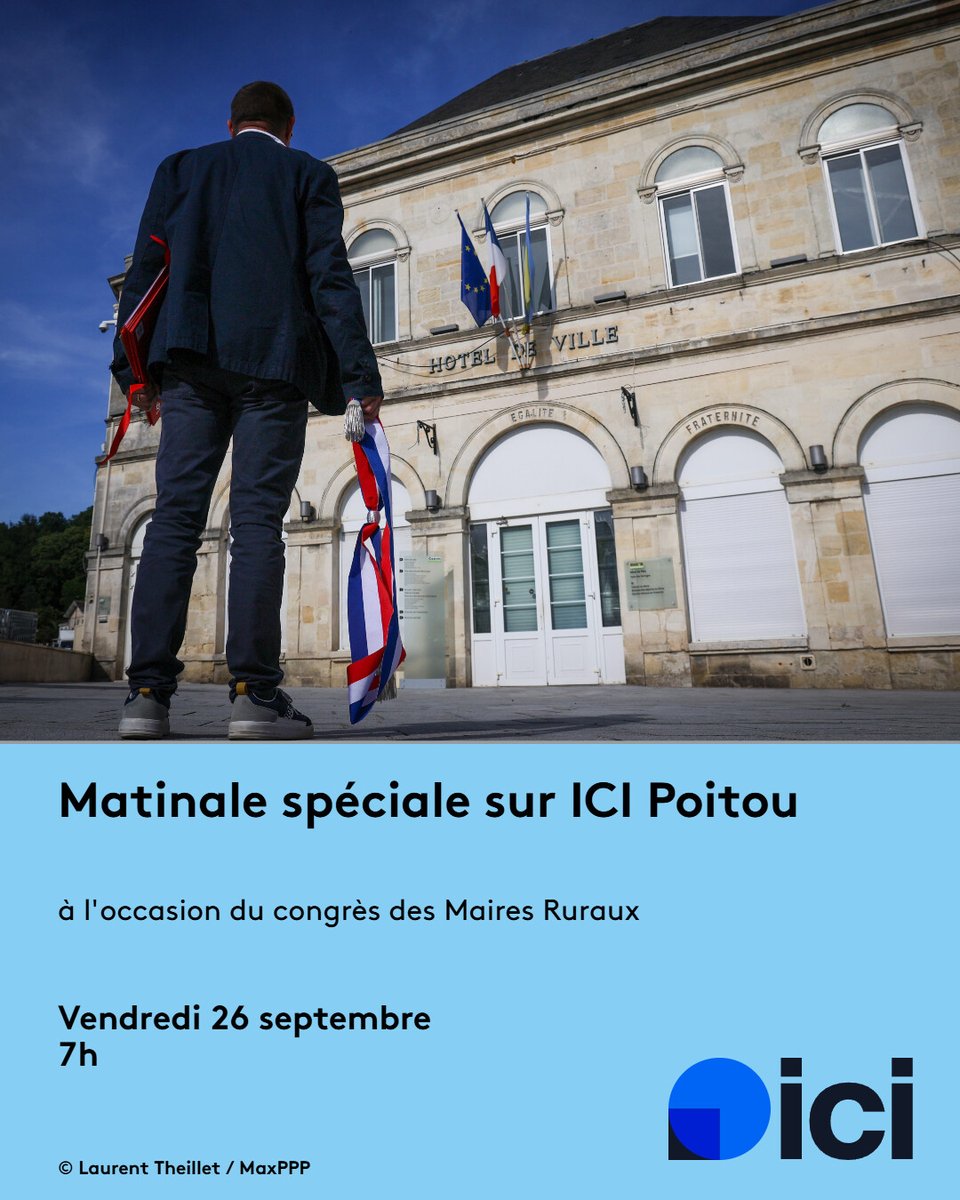 📺🎙️ Matinale spéciale sur ICI Poitou ce vendredi 26 septembre, à l'occasion du Congrès des <a href="/Maires_Ruraux/">AMRF</a> au <a href="/futuroscope/">Futuroscope</a> 
 
➡️ RDV dès 7h sur <a href="/icipoitou/">ICI Poitou</a>
#AMRF #Ruralité #Territoires

➡️ l.ici.fr/FtD