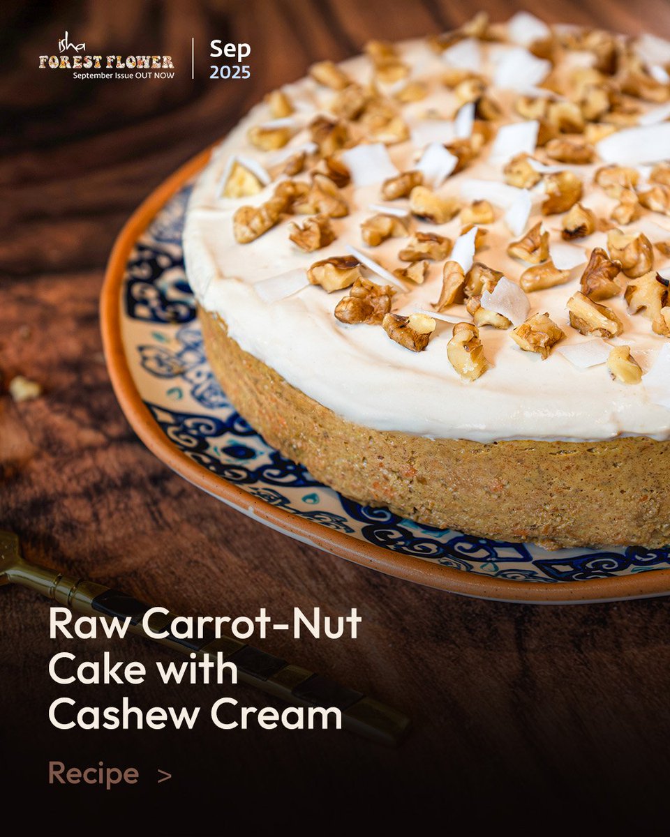 ishafoundation's tweet image. The way food should be – alive, pure, raw.
Crunchy nuts and carrots. Silky cashew cream. Warm spices. Natural sweetness that nourishes from within.
No sugar-loaded dessert – just real food.

Get the full recipe in the September 2025 edition of Isha Forest Flower: