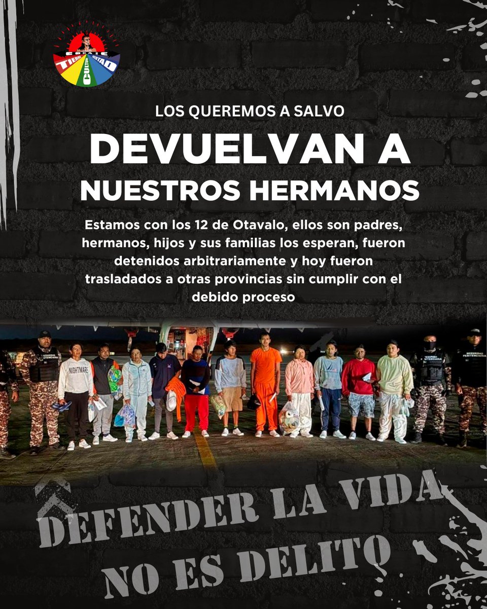 🚨 ¿𝐐𝐮𝐢é𝐧 𝐚𝐥𝐳𝐚 𝐥𝐚 𝐯𝐨𝐳 𝐩𝐨𝐫 𝐭𝐨𝐝𝐨𝐬 𝐜𝐮𝐚𝐧𝐝𝐨 𝐥𝐚 𝐯𝐢𝐝𝐚 𝐬𝐞 𝐯𝐮𝐞𝐥𝐯𝐞 𝐦á𝐬 𝐜𝐚𝐫𝐚 𝐲 𝐥𝐚 𝐢𝐧𝐣𝐮𝐬𝐭𝐢𝐜𝐢𝐚 𝐠𝐨𝐥𝐩𝐞𝐚 𝐚 𝐜𝐚𝐝𝐚 𝐟𝐚𝐦𝐢𝐥𝐢𝐚?

Doce compañeros kichwas de #Otavalo fueron arrancados de sus familias, detenidos de manera