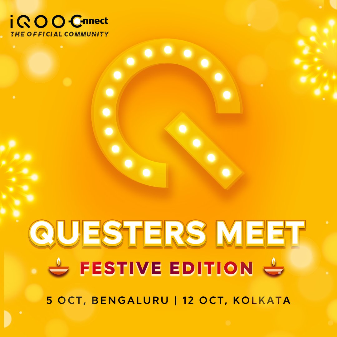 IqooInd's tweet image. We teased it earlier; now it’s official: Questers Meet – Festive Edition is here! 🎉

📍 Bengaluru: 5th Oct, 2025
📍 Kolkata: 12th Oct, 2025

No registrations. No forms. Just invite-only festive vibes and a big thank you to the community that makes us shine. 🌟

If you’re one of…