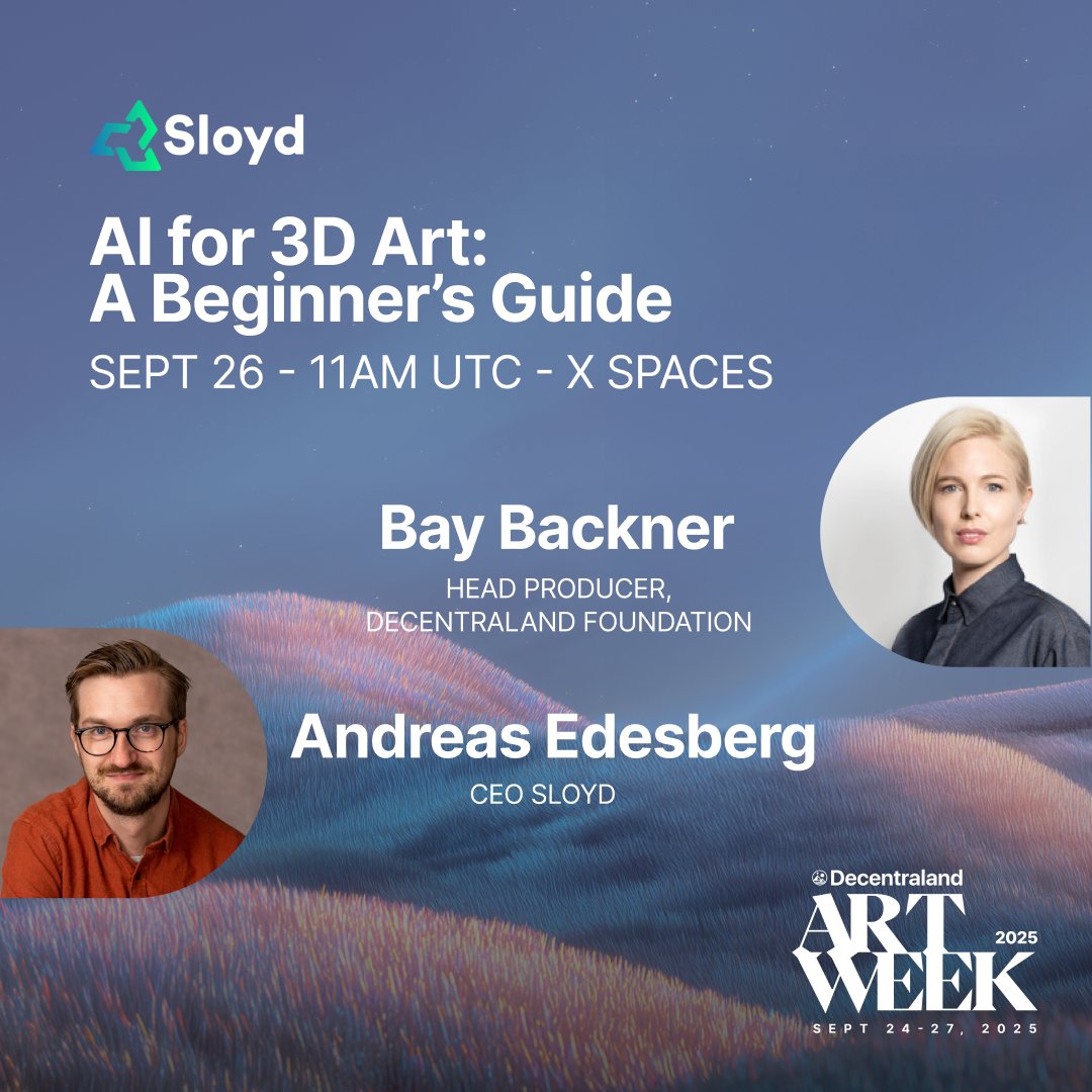 BayBackner's tweet image. Dear @decentraland Art Week party people: today&apos;s sessions are all about the lastest AI tools for 3D creators. 

= How to build in DCL via prompt!

I&apos;ll be at every session. Learning alongside you. See you there!