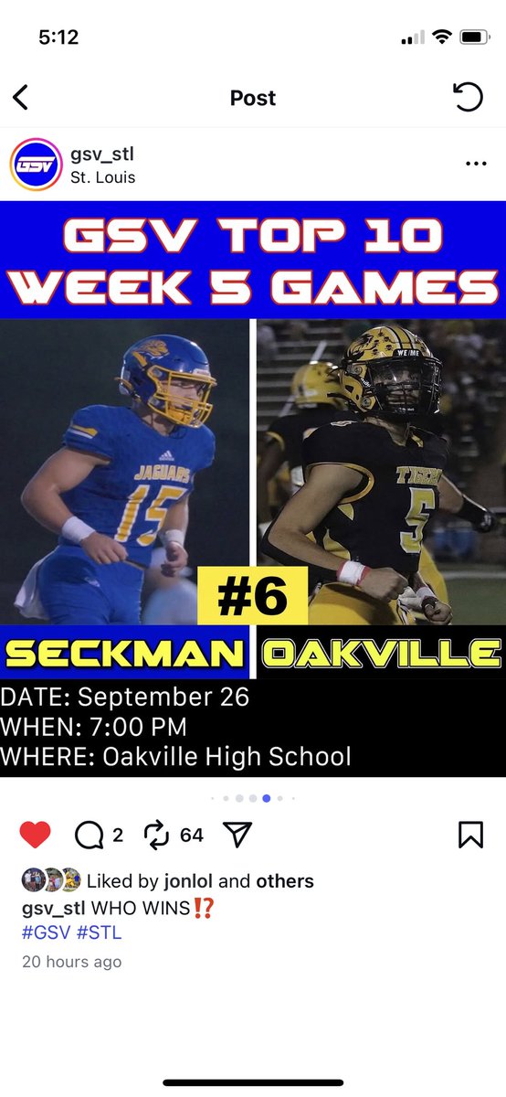 Game Day! Week 5. We are at Oakville tonight for a big Conference matchup. Oakville Homecoming, <a href="/STLhssports/">STLhighschoolsports</a> week 5 games to watch, <a href="/GSV_STL/">Gateway Sports Venue</a> #6 top 10 week 5 games of the week. Sounds like a great way to spend a Friday night!