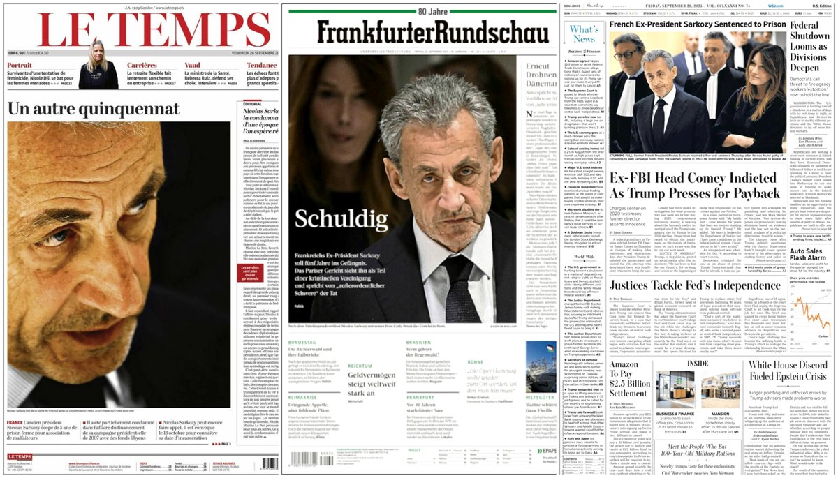 "Chute spectaculaire", "poison de la démocratie", "récividiste", la presse internationale est cinglante à l'encontre de Nicolas Sarkozy après sa condamnation.
radiofrance.fr/franceculture/…