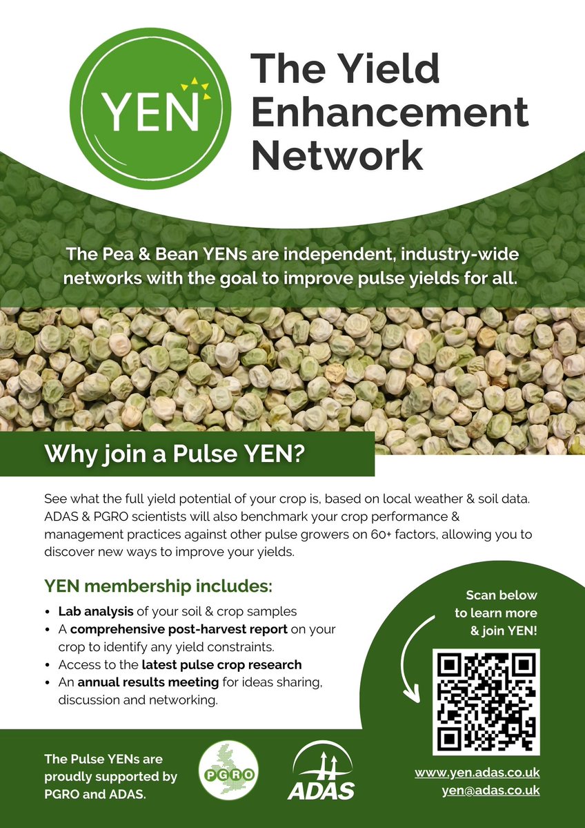 adasYEN's tweet image. 🫛 Planning for #pulses in 2026? 🫛 Don’t forget, our #Bean YEN and #Pea YEN will return next year, thanks to our partners @pgroresearch  🎉
When entries open, enter your pulse crop to learn how to maximise your yields.
➡️ yen.adas.co.uk/projects/bean-…
➡️ yen.adas.co.uk/projects/pea-y…