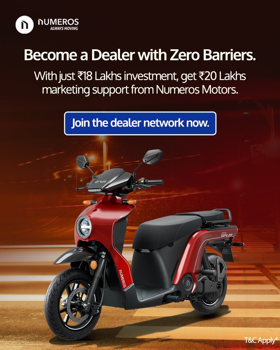 Zero barriers. Maximum growth. 
Join the Numeros Dealer Network today!

#NumerosMotors #AlwaysMoving #EVDealership