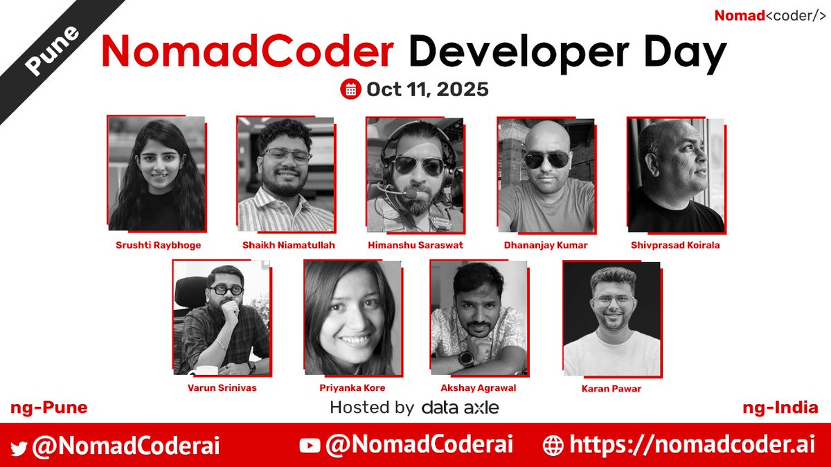 nomadcoderai's tweet image. Are you in Pune?

Join #nomadcoder Developers Day to learn #Angular, #JavaScript, and #GenAI from 9 excellent speakers.

📆  Saturday, 11 October 2025
💵  Free to attend
🗣️  9 Speakers
💻  9 deep-dive talks

Register for free here  -  nomadcoder.ai/event/9

#ngindia #ngPune