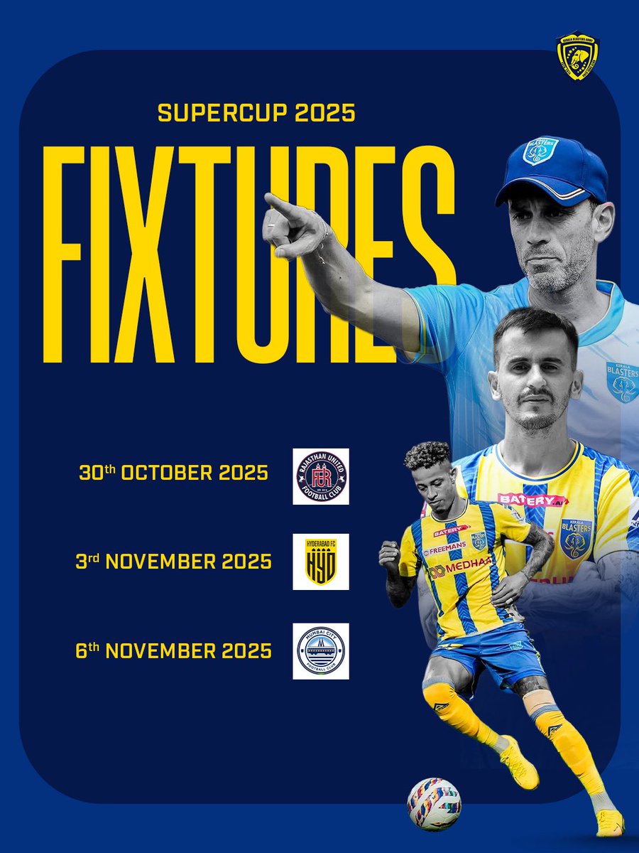 blasters_army's tweet image. Back to the Pitch 

Here’s the fixtures for Super Cup 🗓️
.
#Yennumoppamkbarmy #Keralablastersarmy #Keralablasters #Supercup