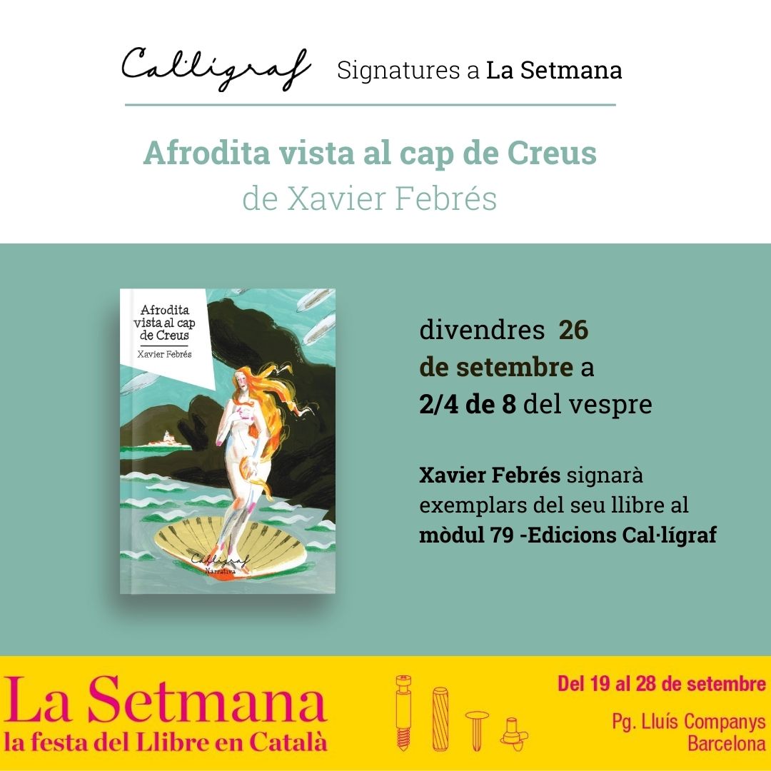 Avui a <a href="/LaSetmana/">La Setmana</a>, <a href="/XavierFebres/">Xavier Febrés</a> signa exemplars del seu darrer llibre 'Afrodita vista al cap de Creus', amb el que tanca la Trilogia de l'Empordà (amb 'L'Empordà per a mitòmans' i 'Apologia de l'Empordà).
A 2/4 de 8 al mòdul 79.