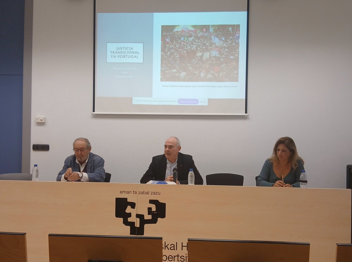 A continuación, intervienen Filipa Raimundo y Carlos Forcadell en la jornada dedicada a la reconciliación nacional en los procesos de transición a la democracia