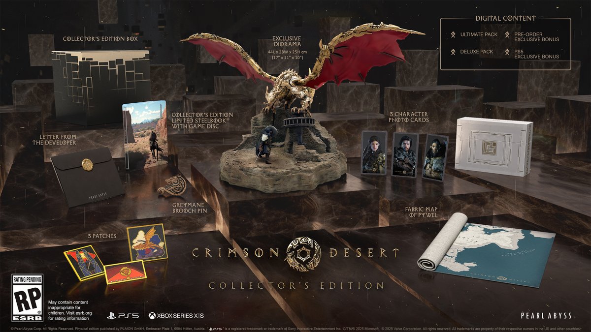 Pre-order the #CrimsonDesert Standard, Deluxe, and Collector's Editions now.
Step up your adventure with limited edition goods from the Physical Editions and various in-game items!
⚔️ Get all the details: pearlabyss.info/cdeditions