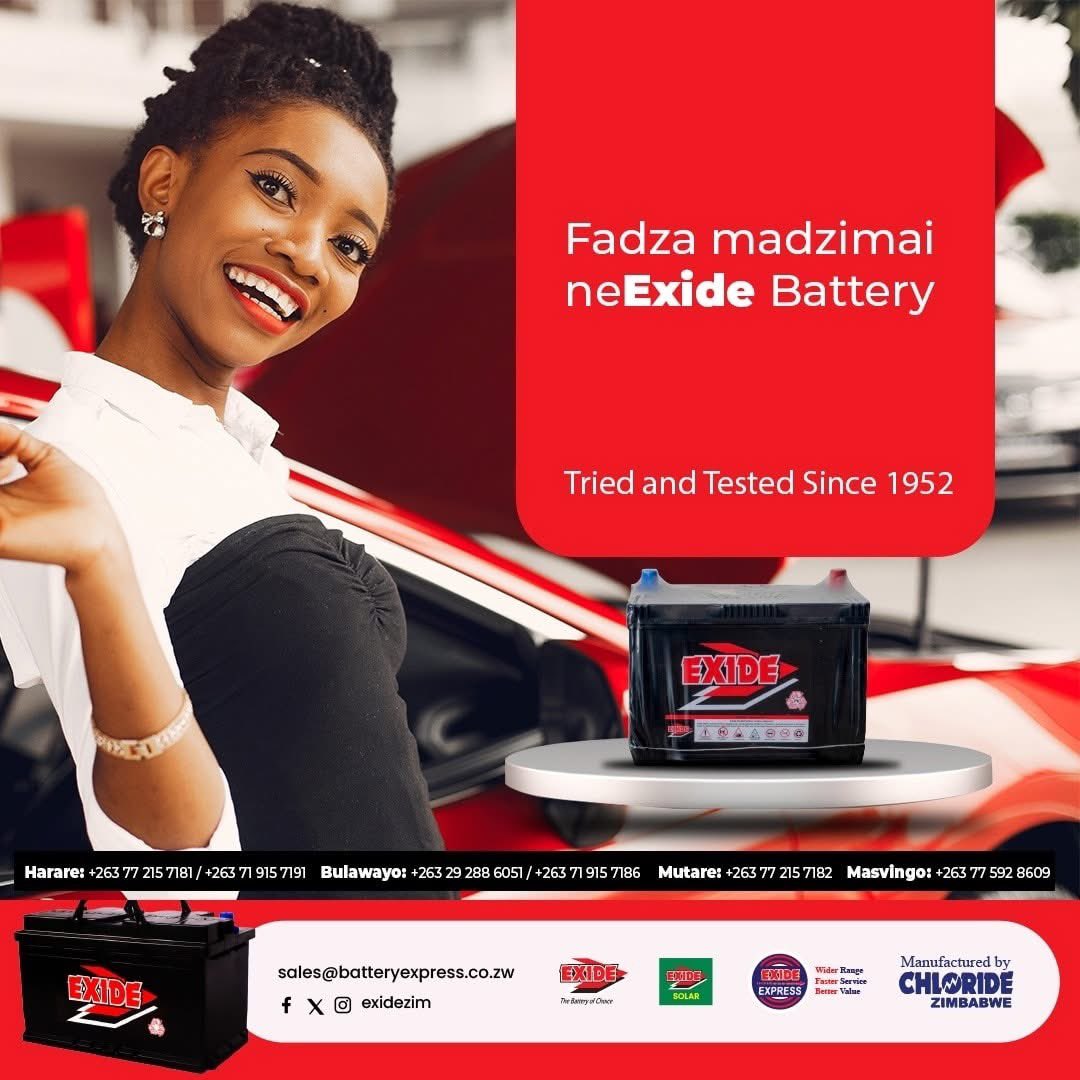 Make her happy with an Exide Battery 
Harare: +263 77 215 7181 / +263 71 915 7191
Bulawayo: +263 29 288 6051 / +263 71 915 7186
Mutare: +263 77 215 7182
Masvingo: +263 77 592 8609
sales@batteryexpress.co.zw
<a href="/KUDZIELISTER2/">KUDZIELISTER</a> <a href="/Mavhure/">Rufaz--Jerera❤King❤</a> <a href="/takemorem1/">Takemore Mazuruse</a> <a href="/EsteemComms/">Esteem Communications</a> <a href="/zimlifestylehub/">Zim Lifestyle Magazine</a>