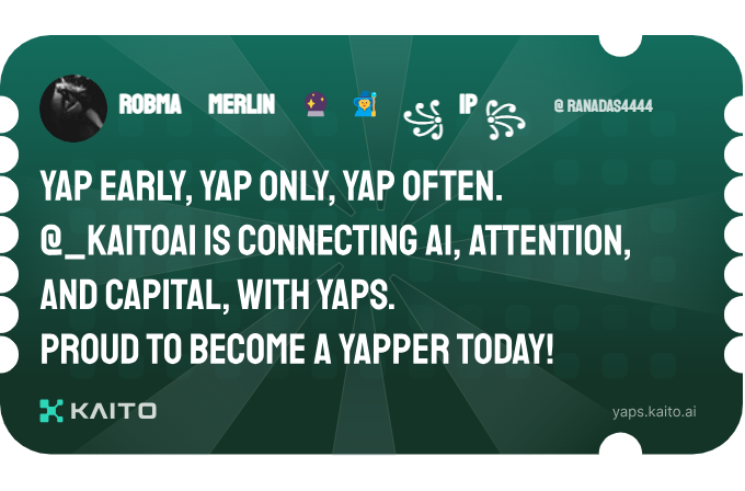 ranadas4444's tweet photo. Yap early, yap only, yap often.

@KaitoAI is connecting AI, attention and capital with Yaps.

Just claimed my social card and I'm accumulating Yap points in real-time.

Claim yours 👉 https://t.co/mDq5sOYco0 https://t.co/5AKIU8Dojv