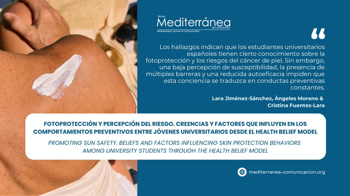 ☀ "Fotoprotección y percepción del riesgo. Creencias y factores que influyen en los comportamientos preventivos entre jóvenes universitarios desde el Health Belief Model", explora cómo se adopta la #fotoprotección en la juventud.

▶️ doi.org/10.14198/MEDCO…

#RMC