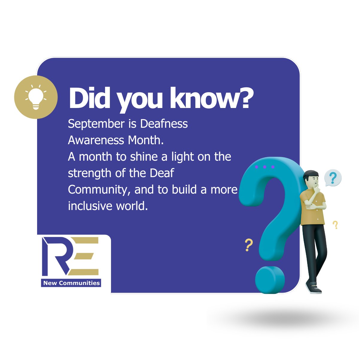 It is Deafness Awareness Month. At Re-Imagining New Communities, we envision an inclusive world where people who are hard of hearing are welcomed and supported. Join us in our peacebuilding mission to help build a society where accessibility is a right, not an afterthought.