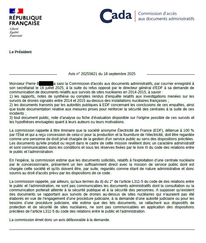 Anakinsky19's tweet photo. 🇫🇷 Vague #drovni 2014/15 : malgré des demandes légitimes et officielles, tout reste verrouillé.
Même la CADA reconnaît que les docs existent… mais les classe inaccessibles au nom de la “sécurité nationale”.
➡️ En France, le dossier est officiellement bloqué.
#uapX #drone https://t.co/p3Gz5MDl4n