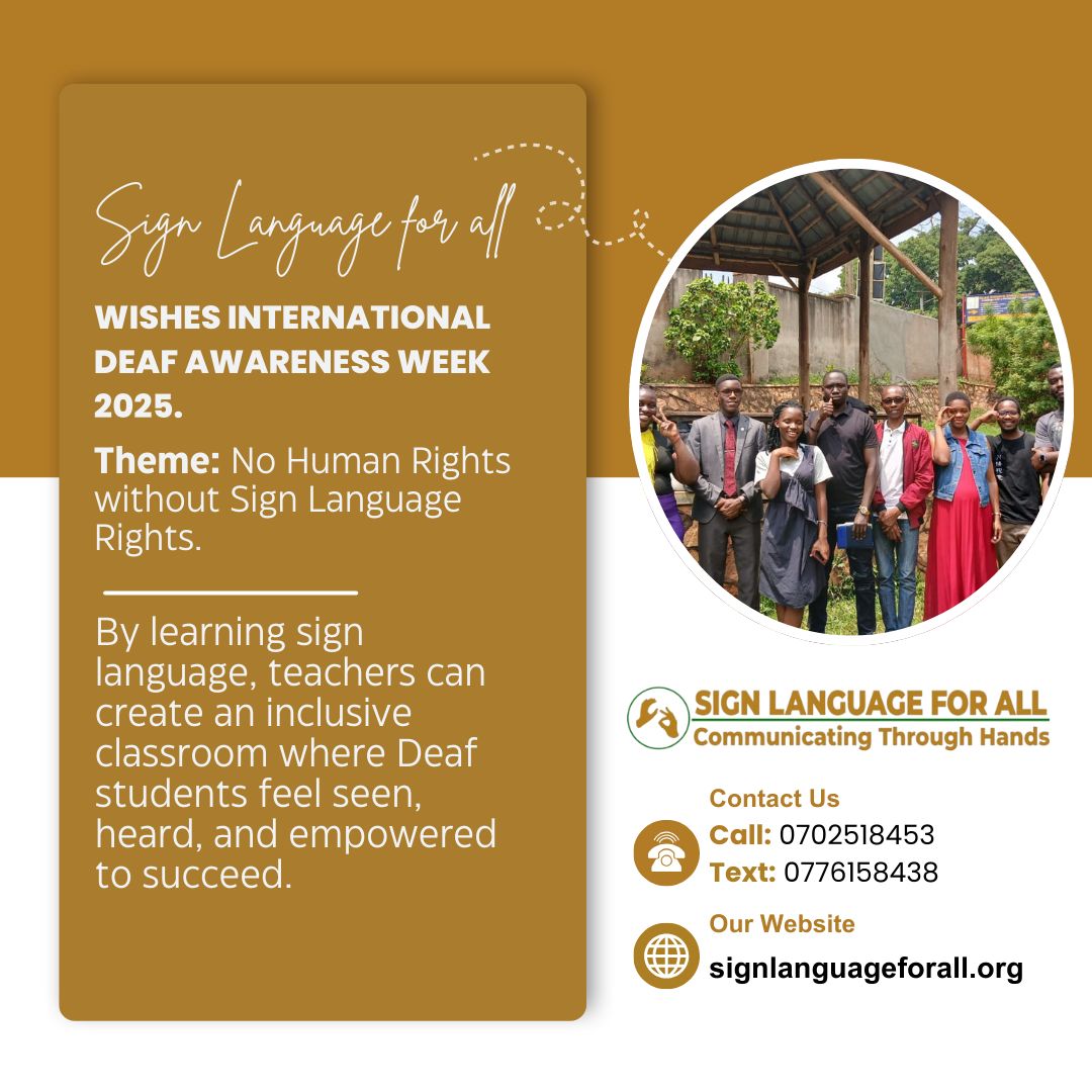 AlexOgwal5's tweet photo. No human rights without sign language rights! Join us for #IDAW2025 and let's advocate for inclusivity! Thanks to our supporters for making a difference.
Reach out on +256 759 463 229 and https://t.co/EWY4l2TyzU #SignLanguageForAll https://t.co/90BMhjVlDa