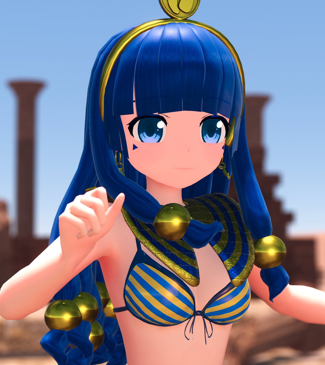 8Thmmd's tweet photo. 馴子で「テルミーアンサー」制作中。
馴子：Moonbinder様 @moonbindermkii
モブ砂漠：モノゾフ様、遺跡風ステージ：ゆづき様
振付：すぅねこ様、トレース元：愛川こずえ様
モーション：なつき様、sdPBR：サンドマン様
#東方MMD #道神馴子 https://t.co/Jmh2JCh0hX