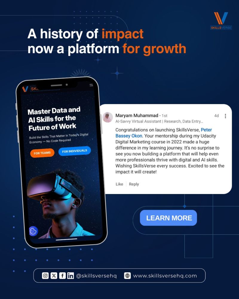 At SkillsVerse, we’re building on a legacy of impact. 

Our mission is simple: to empower individuals and organizations with practical data and AI skills that unlock growth in today’s economy.

This is just the beginning, and we’re excited about the impact we’ll create, together