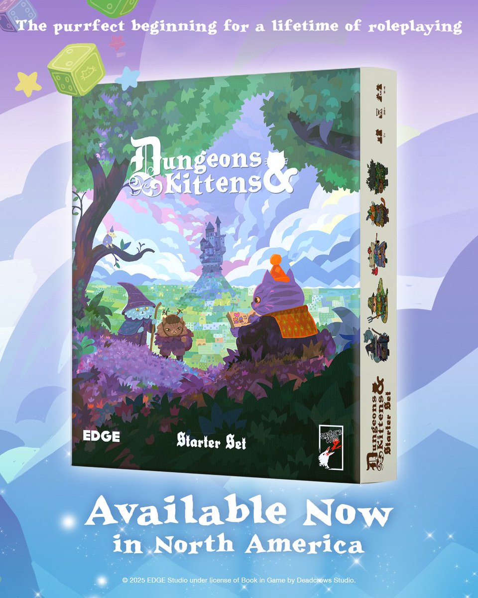 Dungeons &amp; Kittens has landed in North America! 🎉
Start your epic adventure full of cute kittens and meowgical places.
Grab your Starter Set now in your FLGS 🐱
#dungeonsandkittens #ttrpg