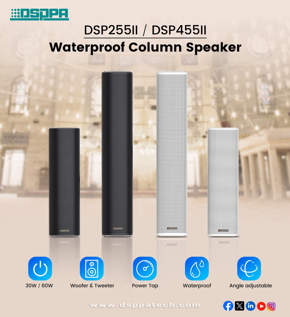 GuangzhouDSPPA's tweet image. 🔥 Superior sound meets all-weather durability with the #DSPPA DSP255II/DSP455II Waterproof Column Speaker! Searching for a speaker that performs indoors and outdoors? Look no further – this is your solution! #weatherproofspeaker

📨: export@dsppa.com
🌐: dsppatech.com/30w-60w-waterp…