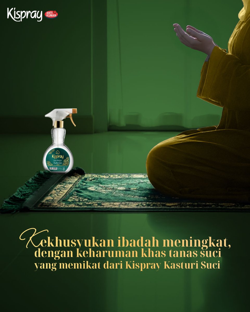 Ibadah itu butuh ketenangan, dan aroma yang menenangkan bisa membantu. Jadikan momen ibadahmu makin khusyuk dengan #KisprayKasturiSuci. 

#Kispray #KasturiSuci #WangiMewahnyaTahanLama #WangiMewahDiSetiapKesempatan