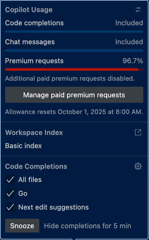 github copilot 的 CLI 工具也来了，可惜本月 Premium Request 已经烧干净～如果没有类似 CC 的订阅计划，感觉 39 USD 每月的订阅也烧不起