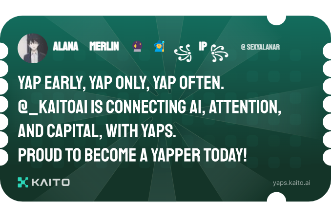 sexyalanar's tweet photo. Yap early, yap only, yap often.

@KaitoAI is connecting AI, attention and capital with Yaps.

Just claimed my social card and I'm accumulating Yap points in real-time.

Claim yours 👉 https://t.co/SpXUYQOvaw https://t.co/vF5sLfSXTb