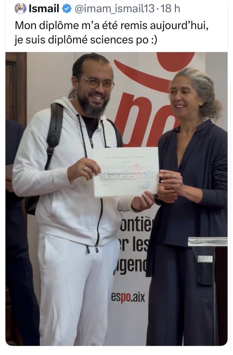 BrunoBilde's tweet image. 🔴 L'imam salafiste de la mosquée des Bleuets, déjà condamné pour apologie du terrorisme, s’est vu remettre un diplôme de « laïcité » par la directrice de @sciencespo, Alessia Lefébure.
L’islamo-gauchisme est une maladie mentale !