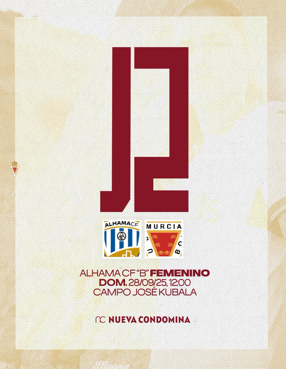 J2 | ⚽️ ¡𝗛𝗢𝗬 𝗝𝗨𝗚𝗔𝗠𝗢𝗦!
👊 ¡A por el segundo triunfo consecutivo! 

🆚 <a href="/AlhamaElPozo/">Alhama ElPozo</a> "B" 
🏟️ Campo José Kubala 
🕛 12:00h 
📋 #TerceraRFEF #FutFem 
#⃣ #AlhamaBRealMurcia