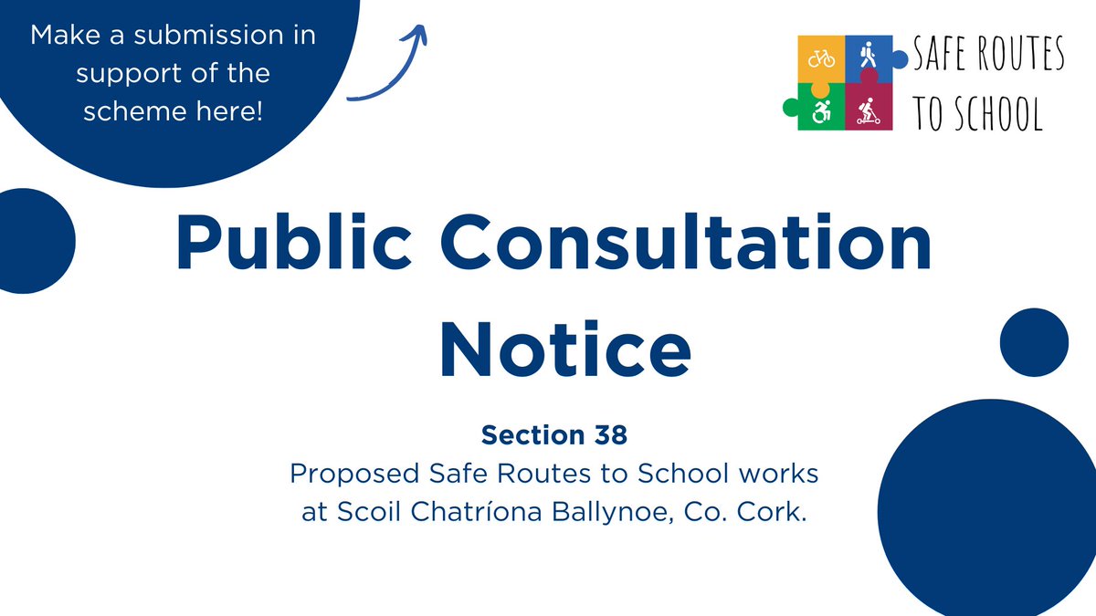 Have your say 🗣️

Public consultation is now open on the proposed road markings, signage, and traffic calming measures at Scoil Chatríona Ballynoe, Co. Cork.

View the plans and share your support for the scheme before 5pm 3rd October here ➡️lnkd.in/e3FJQtr7