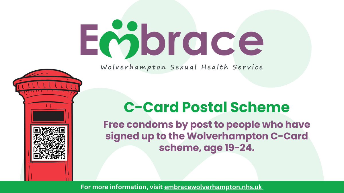 Aged 19-24? You can now get FREE condoms delivered by post with a Wolverhampton C-Card – no appointment needed! Find out how to sign up here👉🔗 embracewolverhampton.nhs.uk/contraception/…