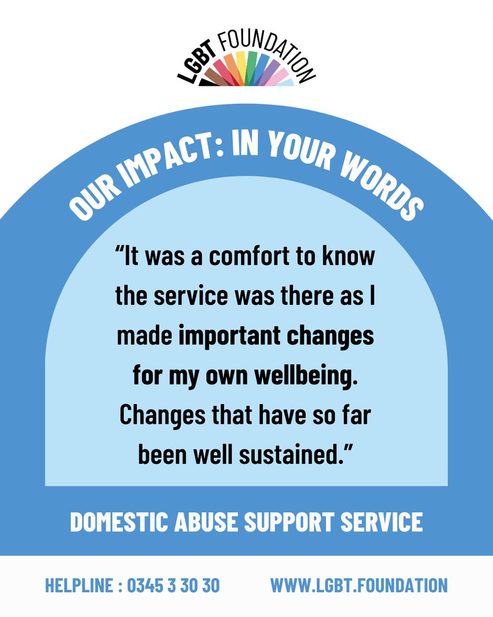 We're proud to provide access to support groups, resources, and communities for everyone who needs them. Visit lgbt.foundation/donate to support. 💜

#LGBTQSupport #DomesticAbuseAwareness #DomesticViolenceAwareness