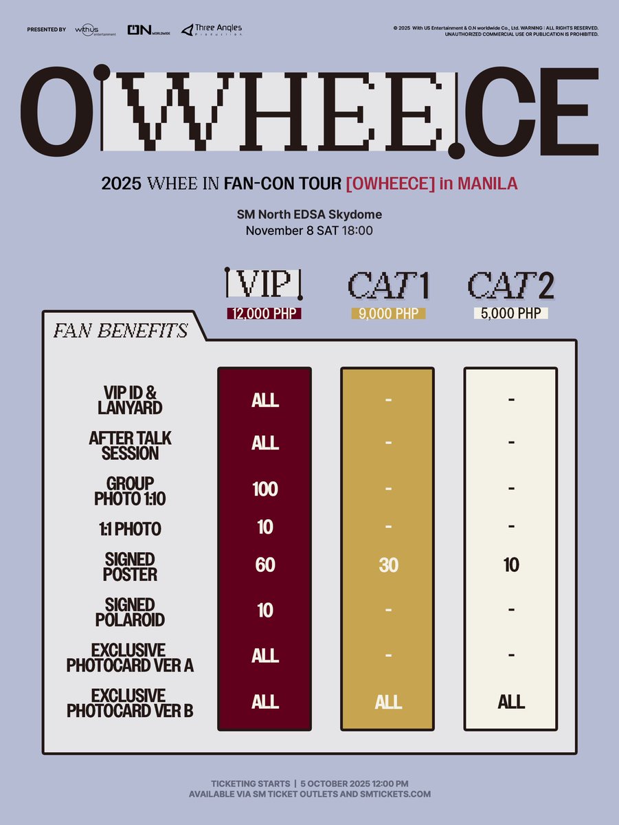 MANILA, step into the spotlight as we all work the excitement for the 2025 Whee In FAN-CON TOUR [OWHEECE]! 💼✨ 

From soulful vocals to moments that will make us ecstatic, Whee In is ready to show the MANILA stage, her voice and charisma. 🎶

Grab your tickets from 5 October
